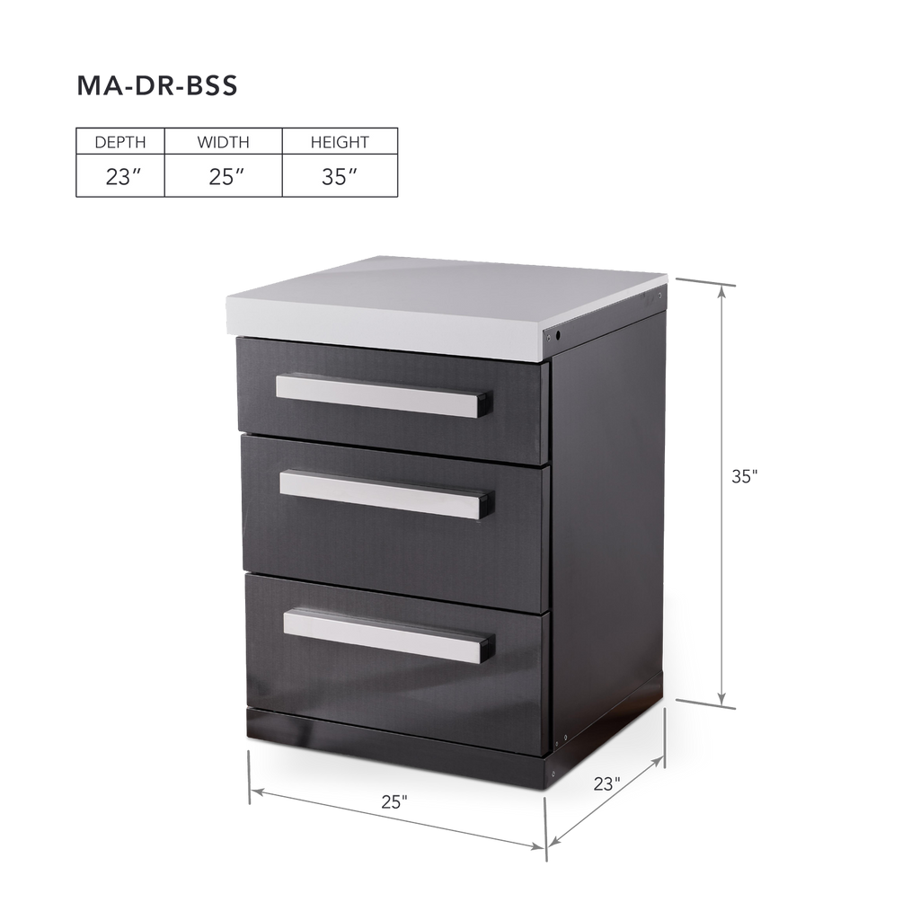 Mont Alpi Outdoor Rated Triple Drawer Cabinet Module - Black Stainless Steel - MADRW-BSS