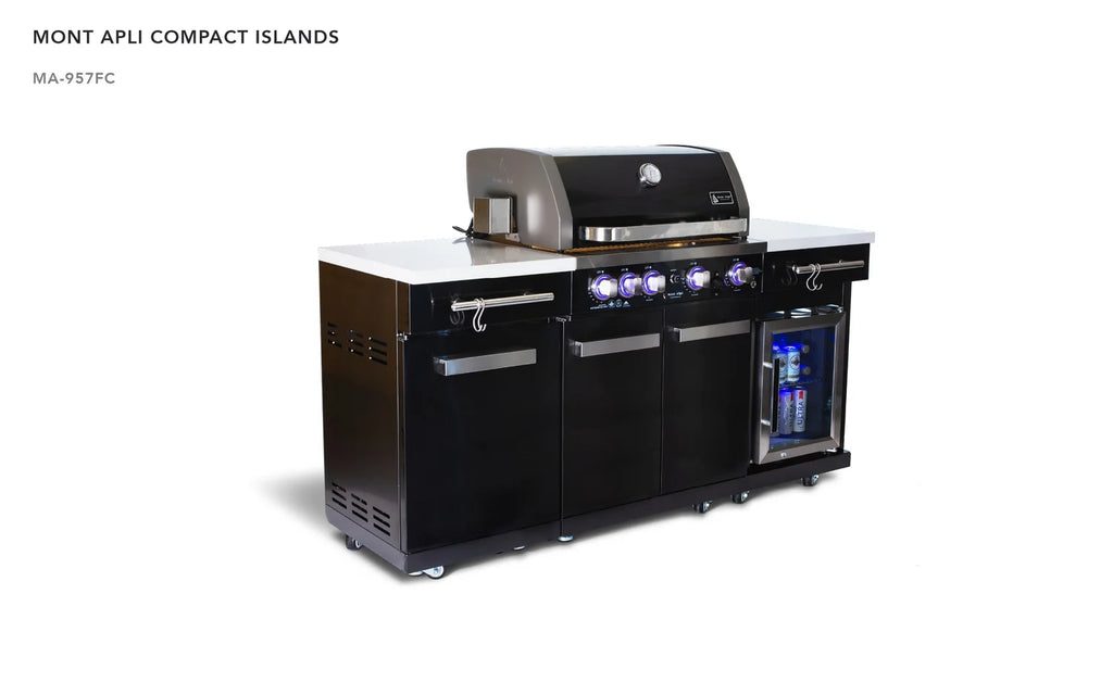 Mont Alpi Compact Series 6 Ft Propane Outdoor Kitchen Island w/ Fridge in Black Stainless Steel - MA-957FC