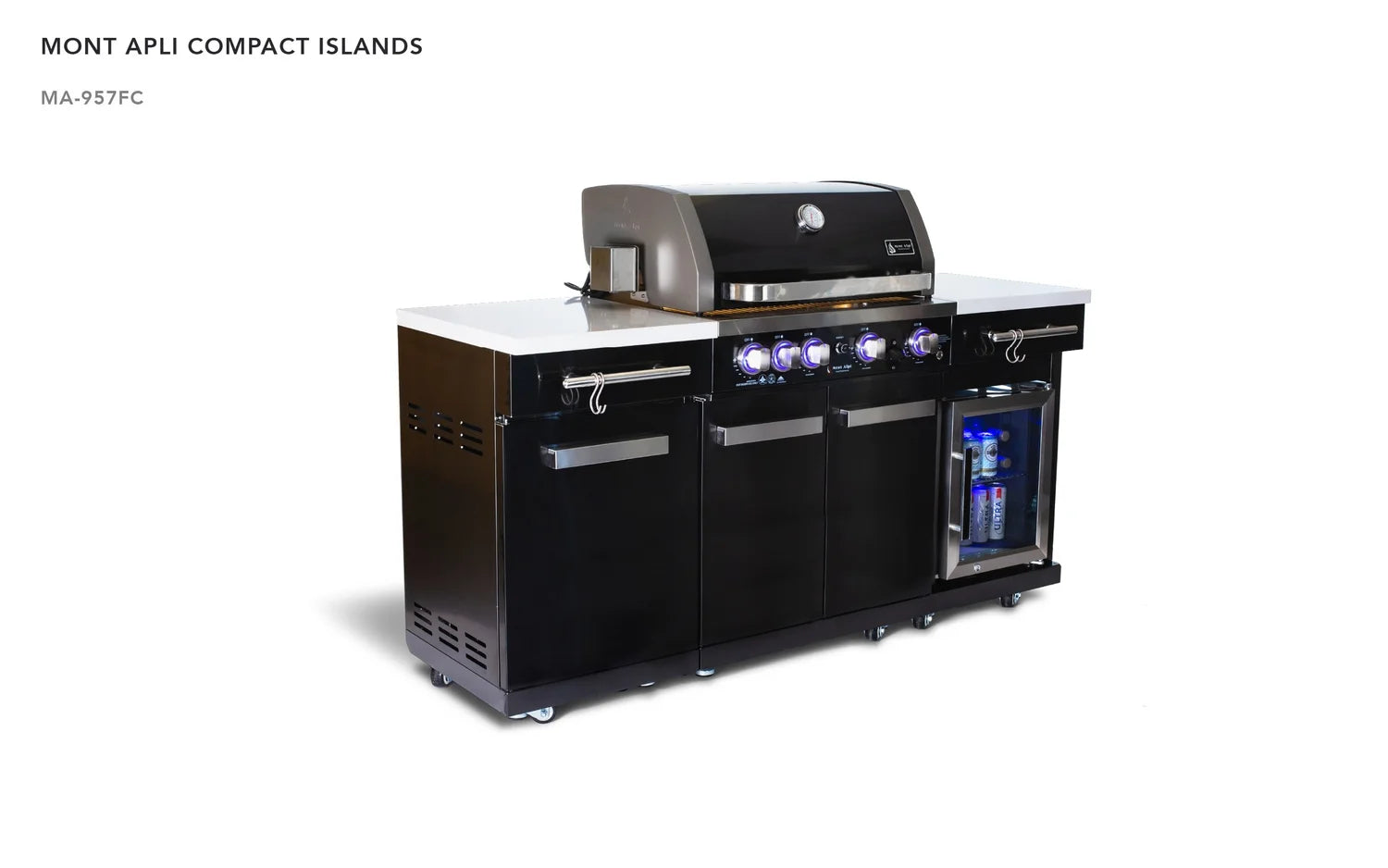 Mont Alpi Compact Series 6 Ft Propane Outdoor Kitchen Island w/ Fridge in Black Stainless Steel - MA-957FC