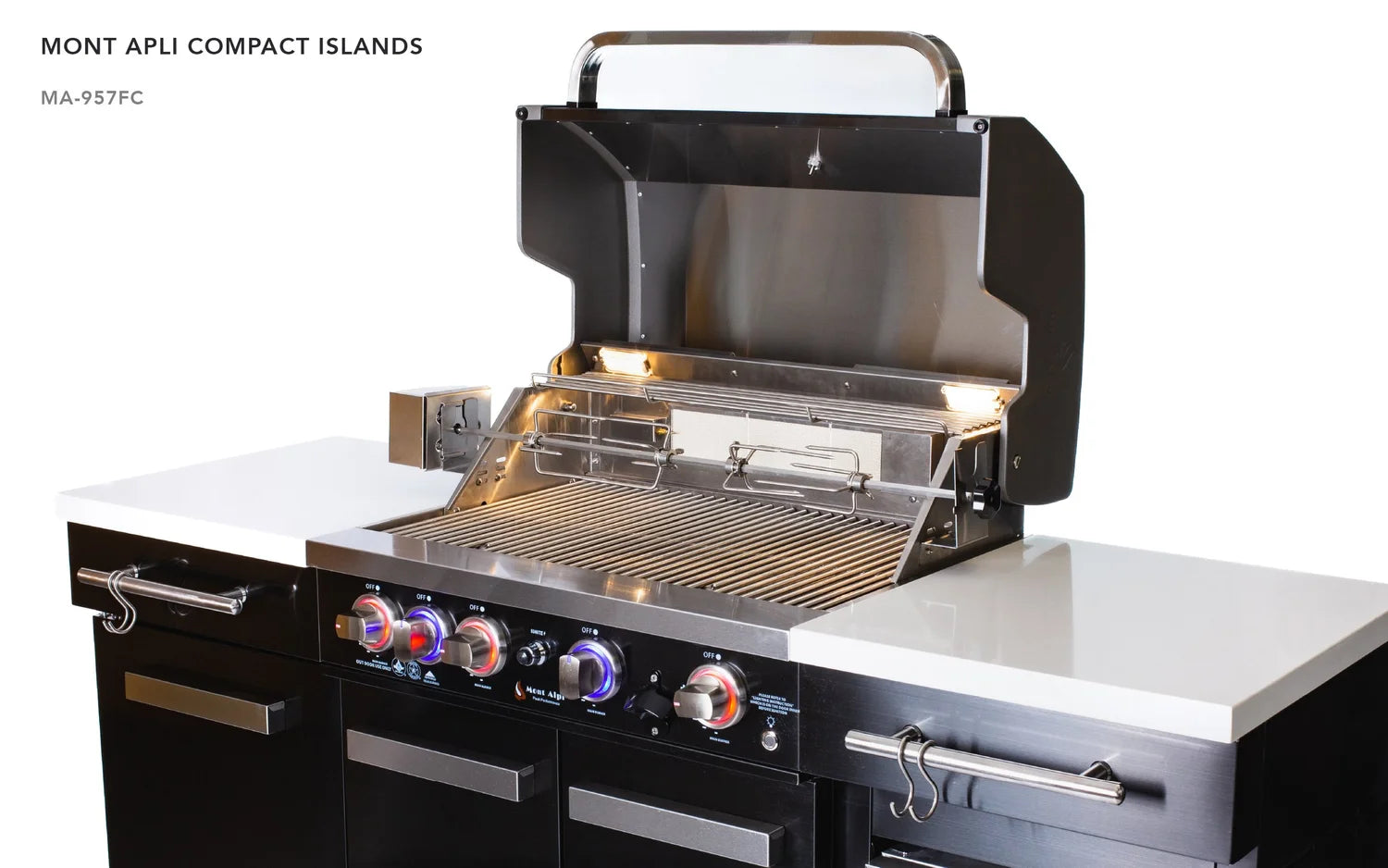 Mont Alpi Compact Series 6 Ft Propane Outdoor Kitchen Island w/ Fridge in Black Stainless Steel - MA-957FC