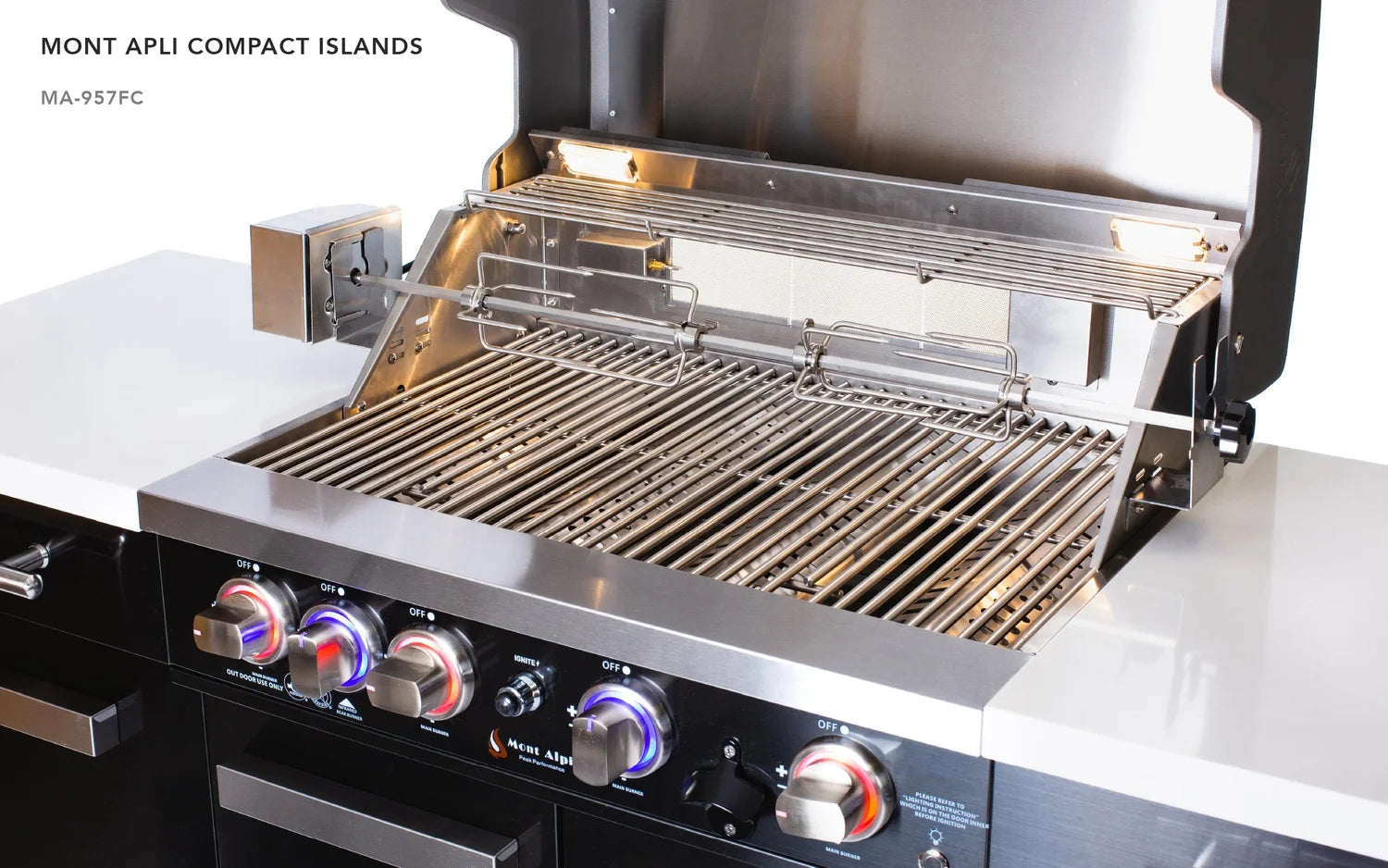 Mont Alpi Compact Series 6 Ft Propane Outdoor Kitchen Island w/ Fridge in Black Stainless Steel - MA-957FC