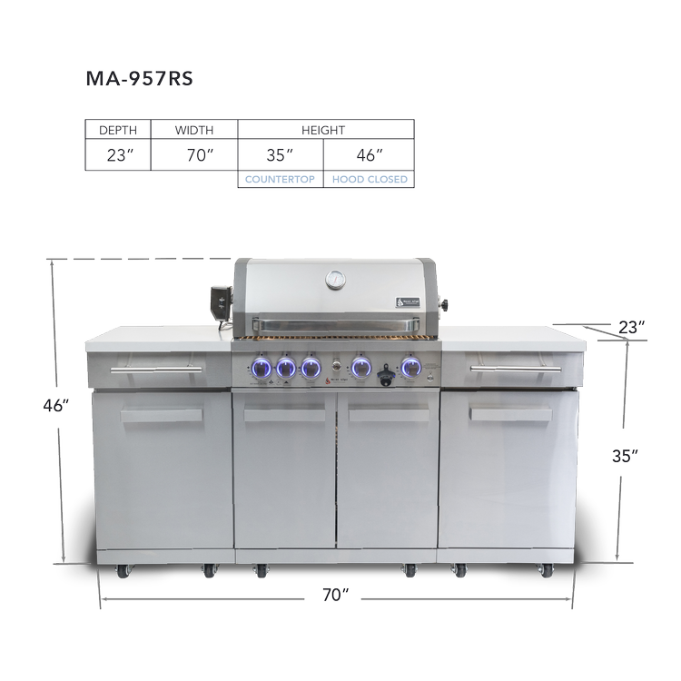 Mont Alpi Compact Series 6 Ft Propane Outdoor Kitchen Island in Stainless Steel - MA-957RS