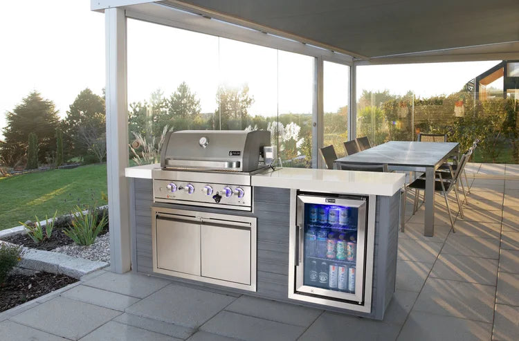 Mont Alpi Artwood Series 6.5 Ft Propane Outdoor Kitchen Island w/ 4-Burner Grill