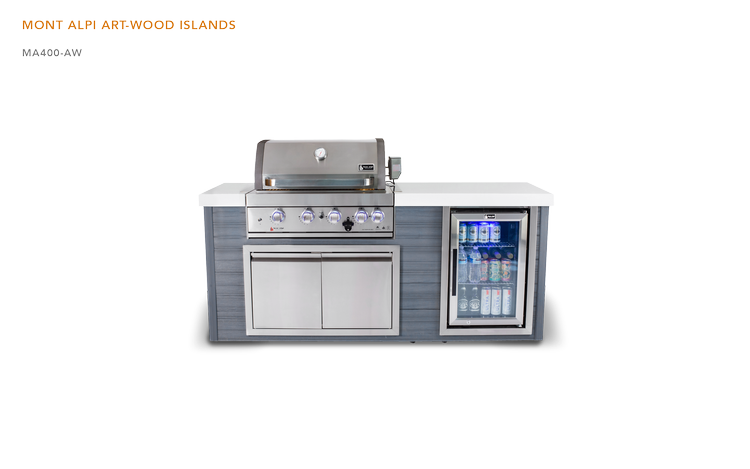 Mont Alpi Artwood Series 6.5 Ft Propane Outdoor Kitchen Island w/ 4-Burner Grill