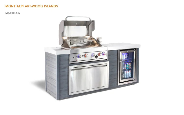 Mont Alpi Artwood Series 6.5 Ft Propane Outdoor Kitchen Island w/ 4-Burner Grill