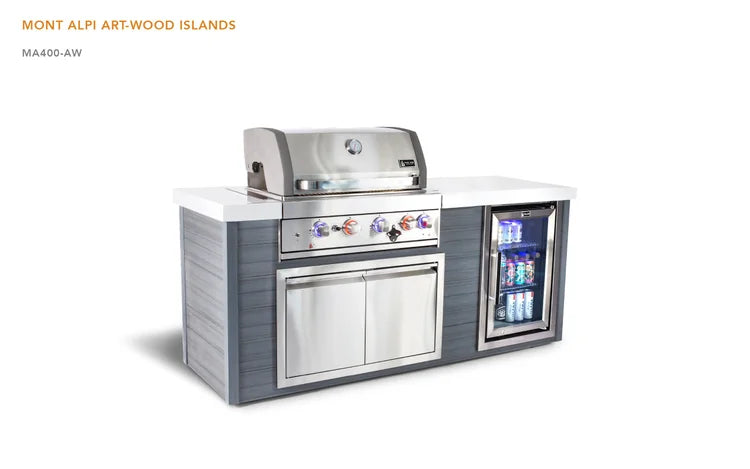 Mont Alpi Artwood Series 6.5 Ft Propane Outdoor Kitchen Island w/ 4-Burner Grill