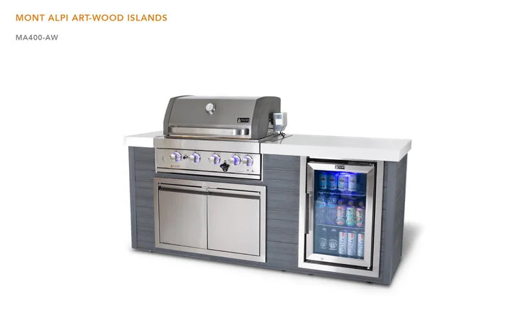 Mont Alpi Artwood Series 6.5 Ft Propane Outdoor Kitchen Island w/ 4-Burner Grill