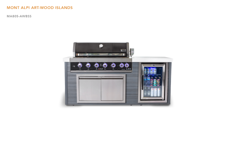 Mont Alpi Artwood Series 6.5 Ft Propane Outdoor Kitchen Island w/ 6-Burner Grill