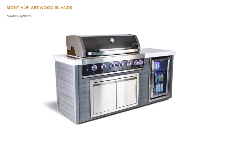 Mont Alpi Artwood Series 6.5 Ft Propane Outdoor Kitchen Island w/ 6-Burner Grill