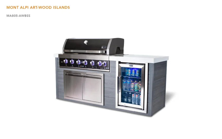 Mont Alpi Artwood Series 6.5 Ft Propane Outdoor Kitchen Island w/ 4-Burner Grill