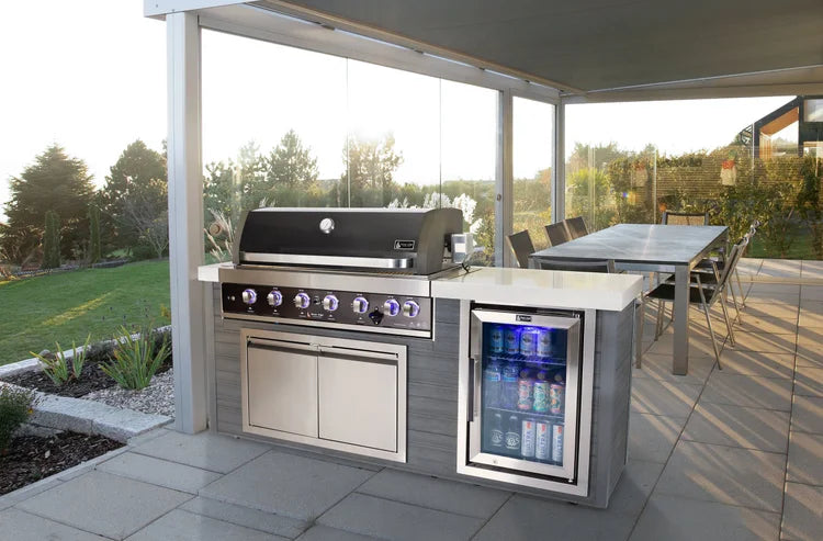 Mont Alpi Artwood Series 6.5 Ft Propane Outdoor Kitchen Island w/ 4-Burner Grill