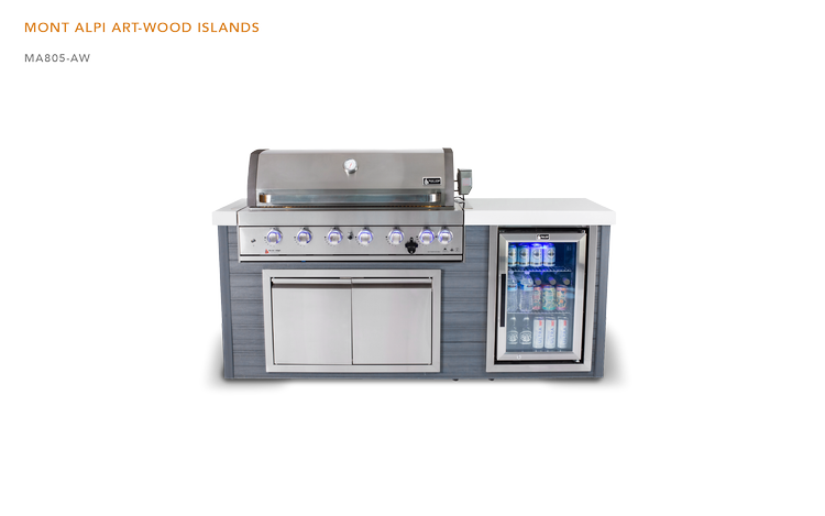 Mont Alpi Artwood Series 6.5 Ft Propane Outdoor Kitchen Island w/ 6-Burner Grill