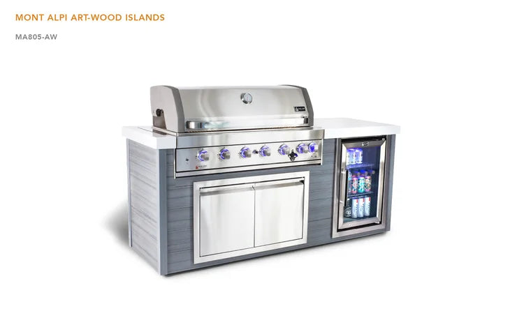 Mont Alpi Artwood Series 6.5 Ft Propane Outdoor Kitchen Island w/ 6-Burner Grill