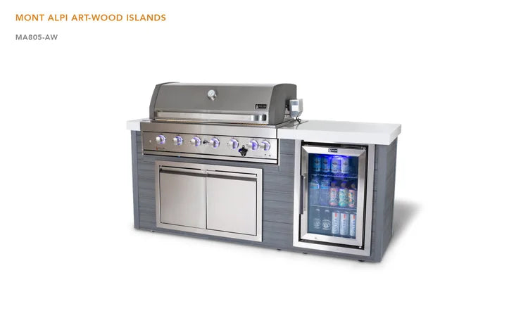 Mont Alpi Artwood Series 6.5 Ft Propane Outdoor Kitchen Island w/ 6-Burner Grill