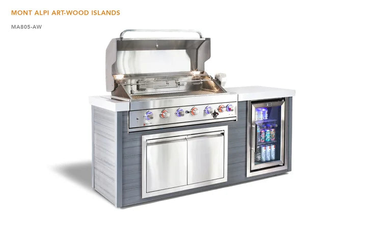 Mont Alpi Artwood Series 6.5 Ft Propane Outdoor Kitchen Island w/ 6-Burner Grill