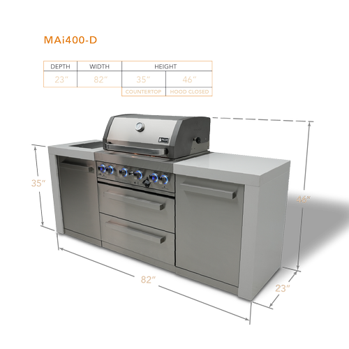 Mont Alpi Deluxe Series 7 Ft Propane Outdoor Kitchen Island w/ Side Burner