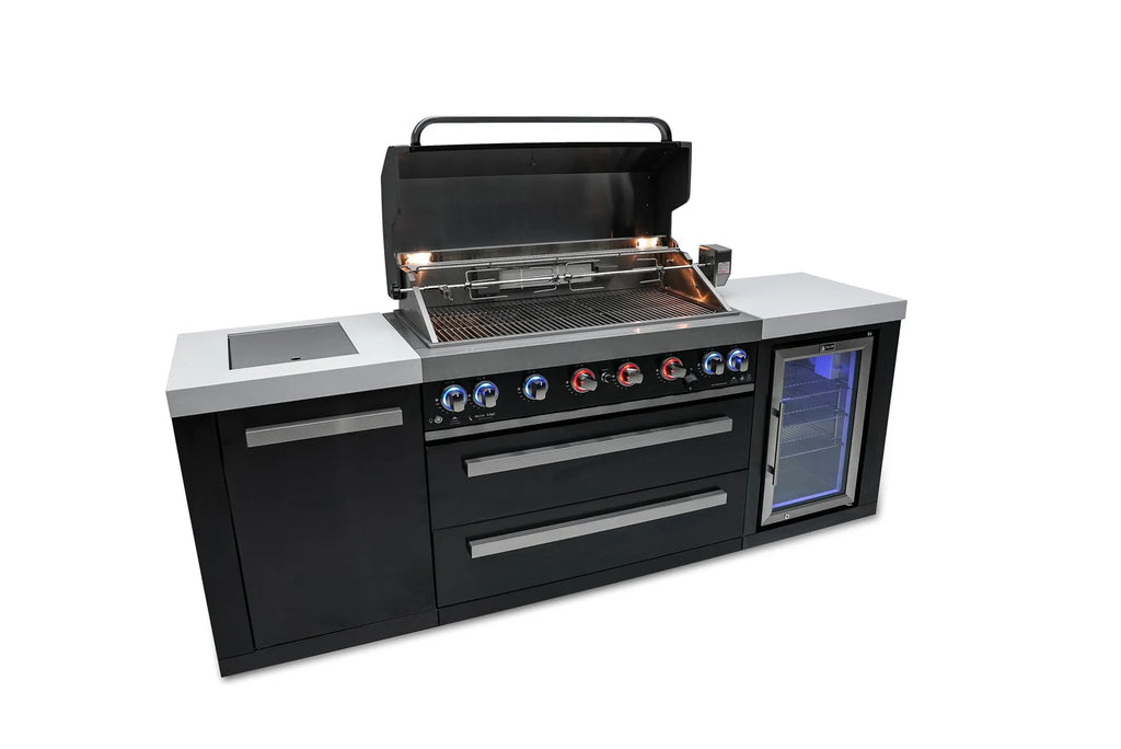 Mont Alpi Black Series 8 Ft Propane Outdoor Kitchen Island w/ Side Burner & Fridge - MAi805-BSSFC