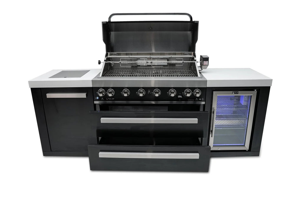 Mont Alpi Black Series 8 Ft Propane Outdoor Kitchen Island w/ Side Burner & Fridge - MAi805-BSSFC