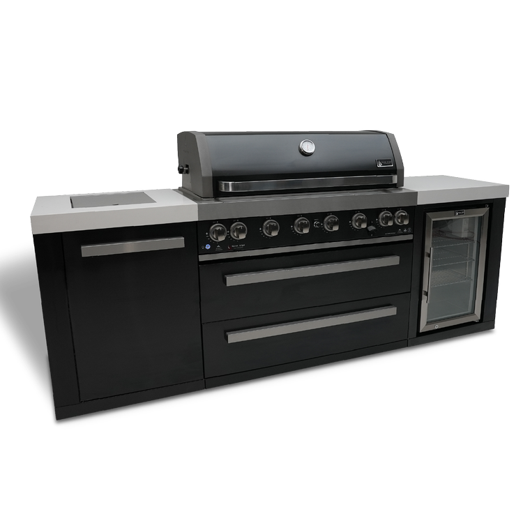 Mont Alpi Black Series 8 Ft Propane Outdoor Kitchen Island w/ Side Burner & Fridge - MAi805-BSSFC