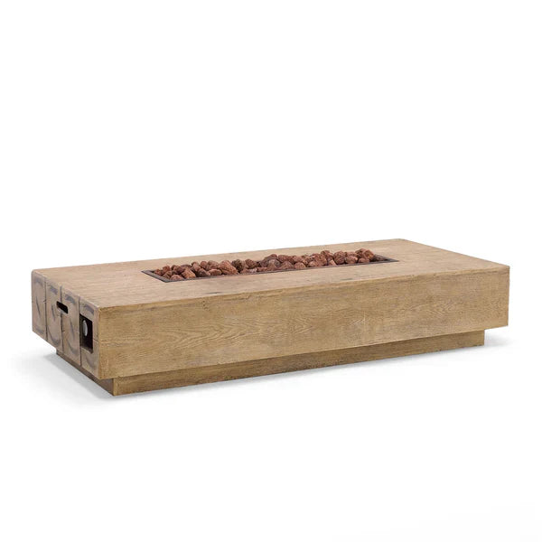 Rectangular 60" x 27.5" x 12" Timber Firepit w Lava Rock